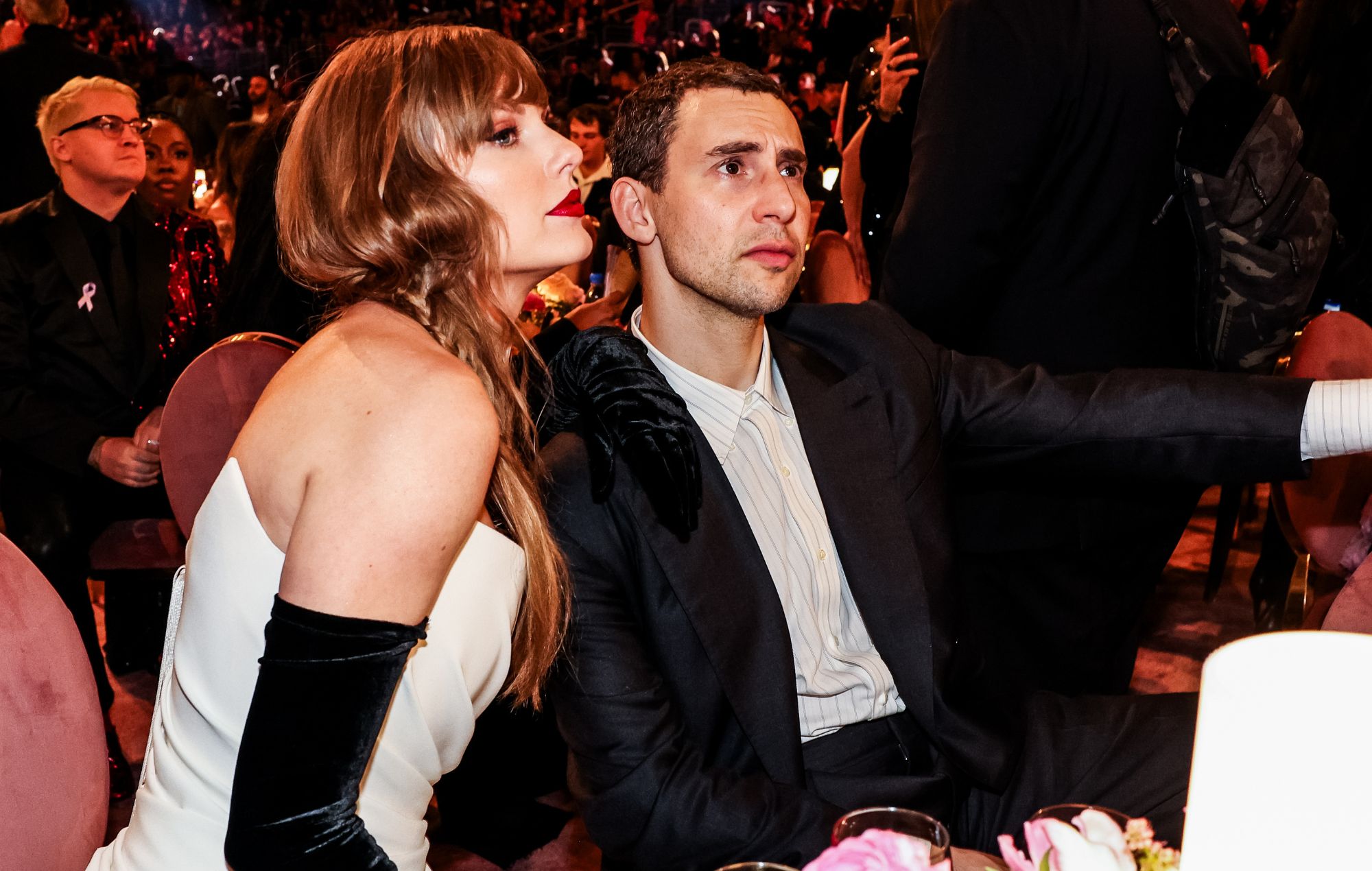 Taylor Swift and Jack Antonoff attend the 66th GRAMMY Awards on February 04, 2024 in Los Angeles, California. 