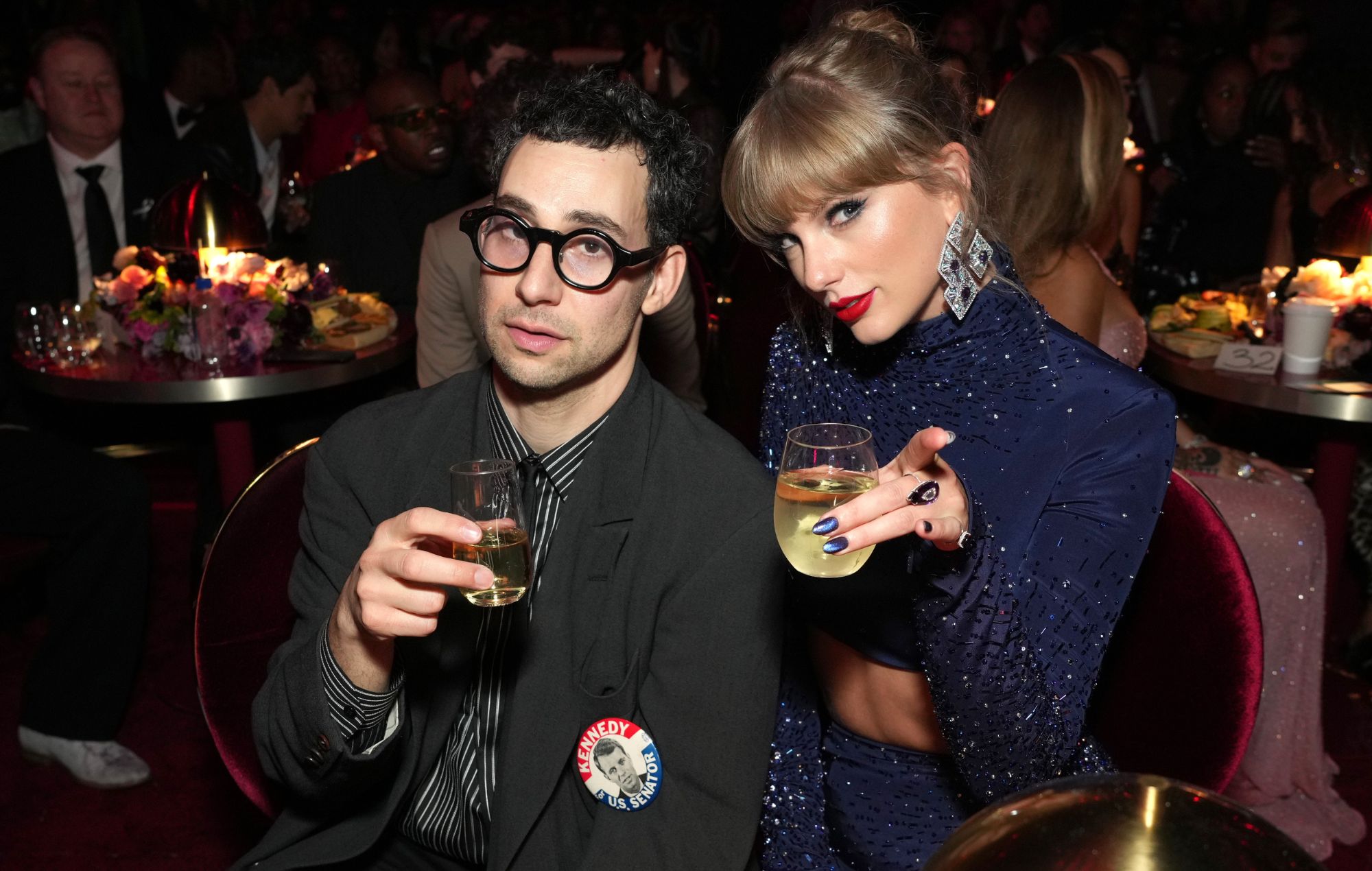 Jack Antonoff and Taylor Swift attend the 65th GRAMMY Awards at Crypto.com Arena on February 05, 2023 in Los Angeles, California.