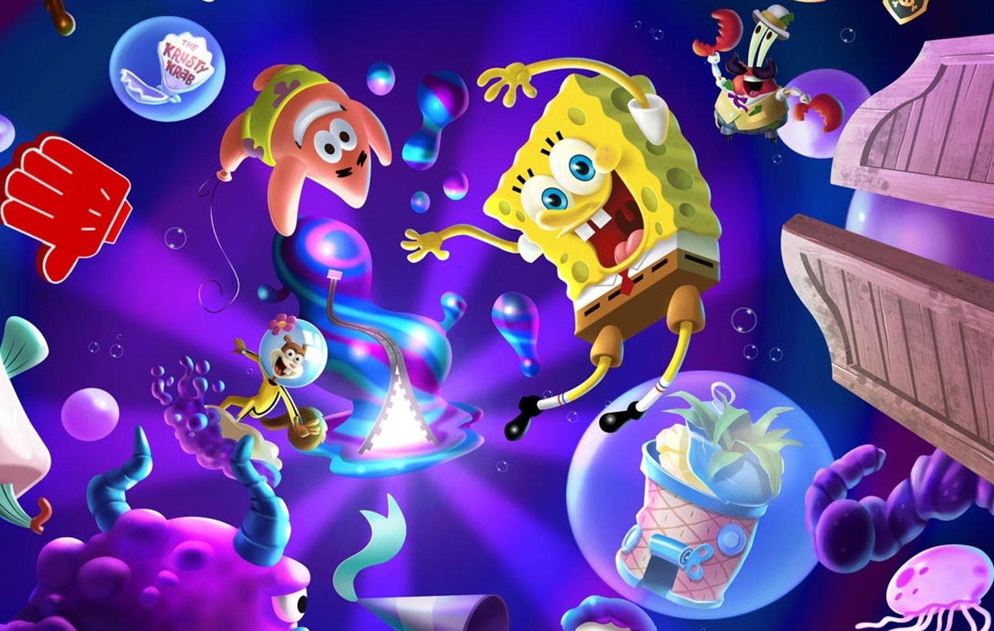 PS Plus June 2024 Games: Spongebob, Patrick and more can be seen floating.
